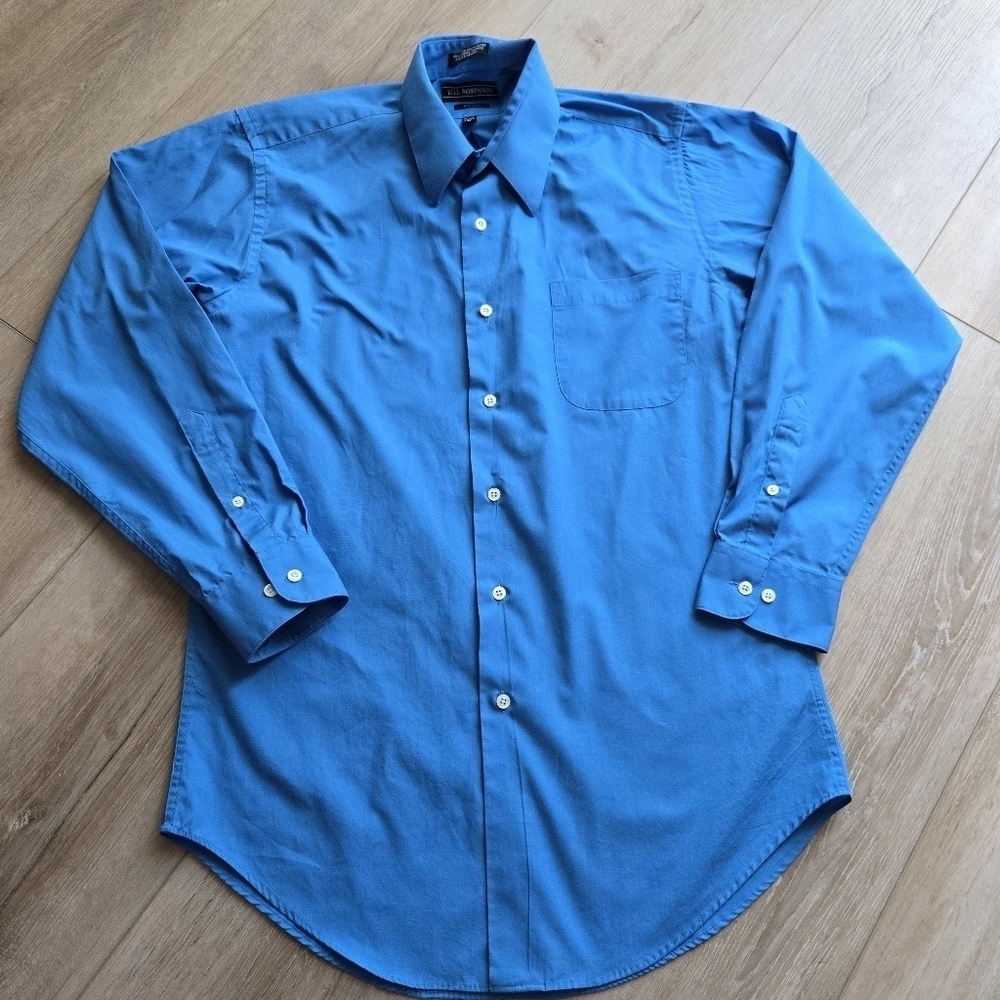 Bill Robinson 15-15.5, 32/33 Bright Blue Long Sleeve Button Up Dress Shirt EUC M